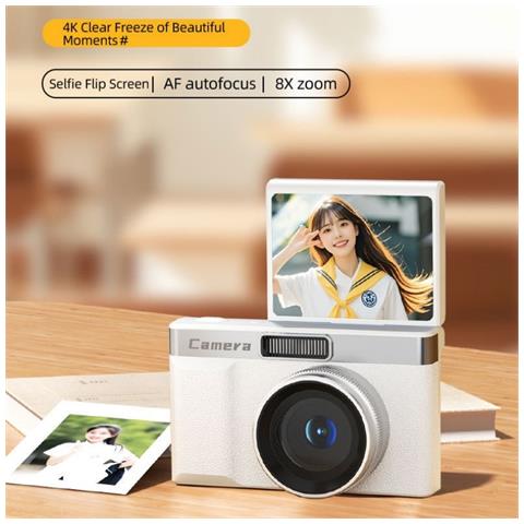 Fotocamera Digitale Retrò Ad Alta Risoluzione Con Doppia Lente, Zoom Ottico 5x E Schermo Lcd Da 2.4"" White - Foto 5