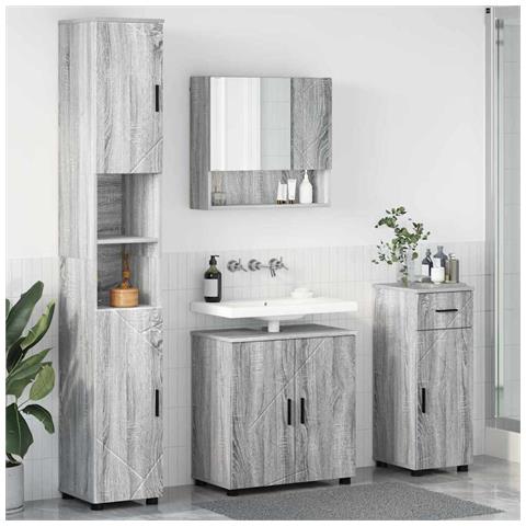 Set di mobili per il bagno 4 pcs Grigio sonoma 61 x 35 x 64 cm - Foto 2