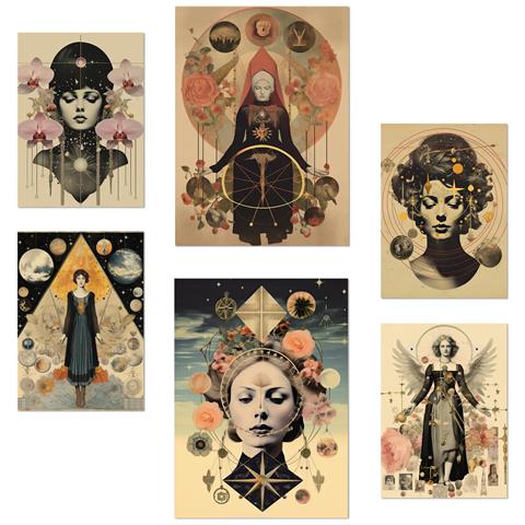 Set Di 6 Stampe Collage Femminile Surreale In Illustrazioni Di Design Esoterico Mistico Per Le Pareti Delle Stanze Della Tua Casa A3 & A4 Senza Cornice - Foto 1