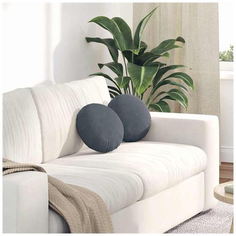Cuscini per Seduta 2 pcs Grigio scuro Ø 40 x 13 cm Velluto - Foto 2