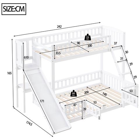 Letto A Castello Per Bambini Con Scivolo, Scala E Scaffali In Pino - Foto 3
