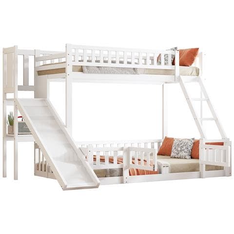 Letto A Castello Per Bambini Con Scivolo, Scala E Scaffali In Pino - Foto 1