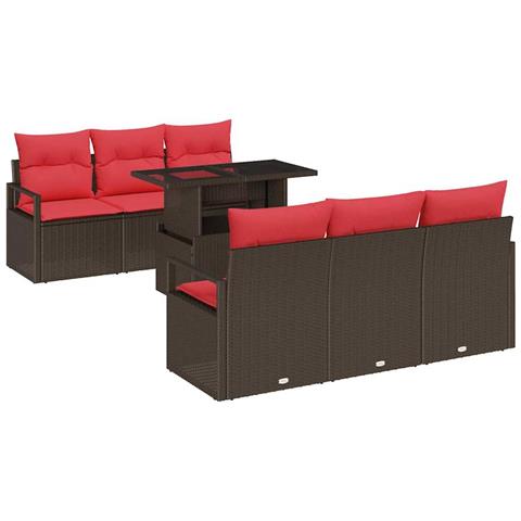 Set Divano da Giardino 7 pcs Marrone e Rosso polyrattan - Foto 1