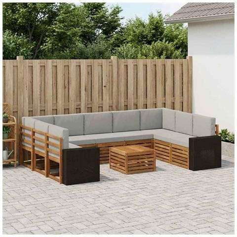 Set divani con cuscino 10 pcs Naturale e Grigio Chiaro - Foto 2