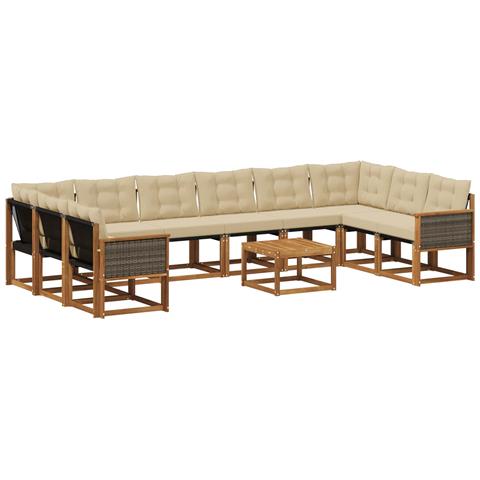 Set di divani da esterno con cuscino 11 pcs Naturale e Beige - Foto 1