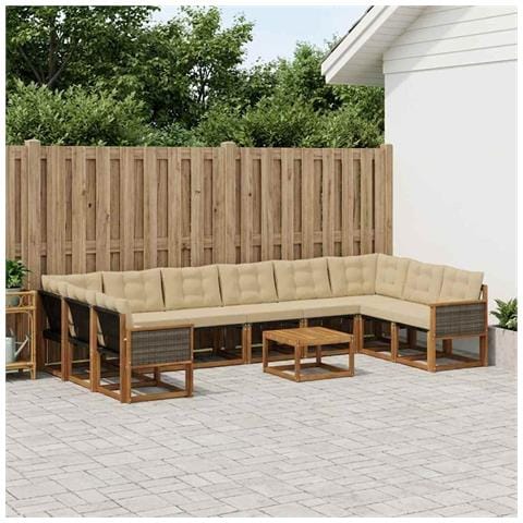 Set di divani da esterno con cuscino 11 pcs Naturale e Beige - Foto 2