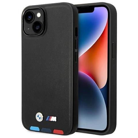Custodia Bmw Bmhmp14s22ptdk Per Iphone 14 6.1 Nera / Nera Con Stampa In Pelle Tricolor Magsafe - Foto 1