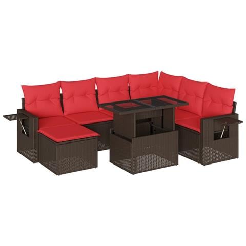 Set Divani da Giardino 8 pz con Cuscini Marrone in Polyrattan - Foto 1