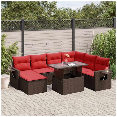Set Divani da Giardino 8 pz con Cuscini Marrone in Polyrattan - Foto 2