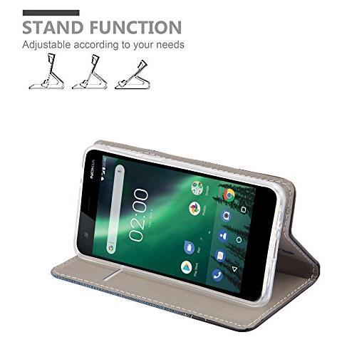 Custodia Compatibile Con Nokia 2 2017 In Blu Scuro Nero - Coperchio Protettiva Con Chiusura Magnetica, Funzione Stand E Tasca Per Le Carte - Foto 2