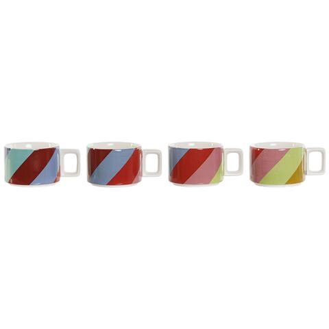 Set Di Tazze Da Caffè Dkd Home Decor Bianco Multicolore Marrone Chiaro Metallo Bambù 260 Ml - Foto 1