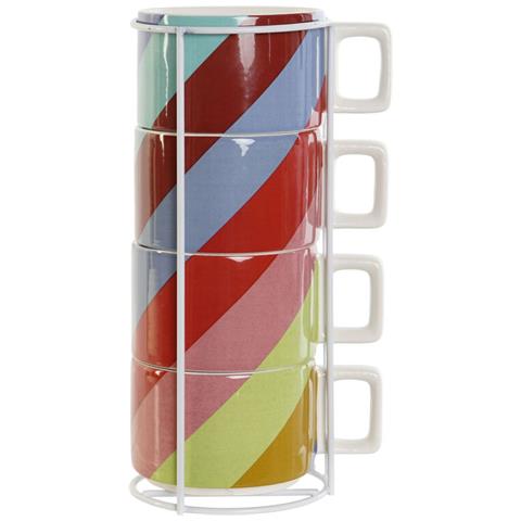 Set Di Tazze Da Caffè Dkd Home Decor Bianco Multicolore Marrone Chiaro Metallo Bambù 260 Ml - Foto 2