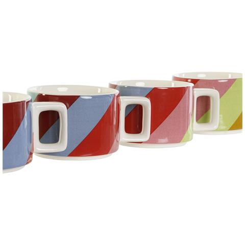 Set Di Tazze Da Caffè Dkd Home Decor Bianco Multicolore Marrone Chiaro Metallo Bambù 260 Ml - Foto 4