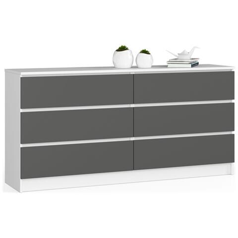 Cassettiera K160, 6 cassetti, 160x40x77 cm, Colore Bianco e Grigio Grafite - Foto 1