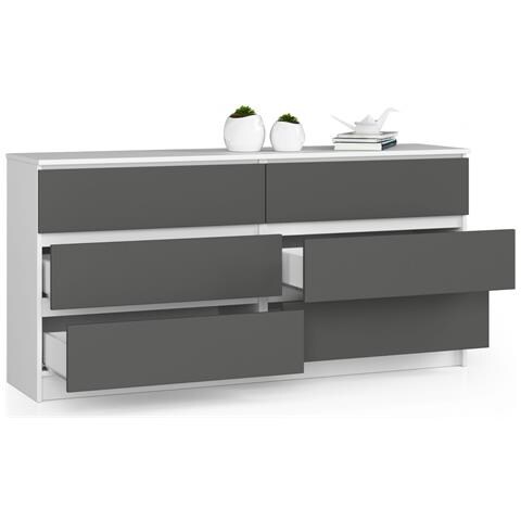 Cassettiera K160, 6 cassetti, 160x40x77 cm, Colore Bianco e Grigio Grafite - Foto 2