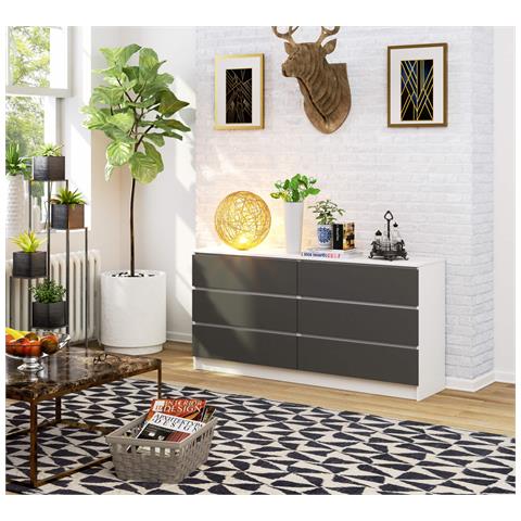 Cassettiera K160, 6 cassetti, 160x40x77 cm, Colore Bianco e Grigio Grafite - Foto 5