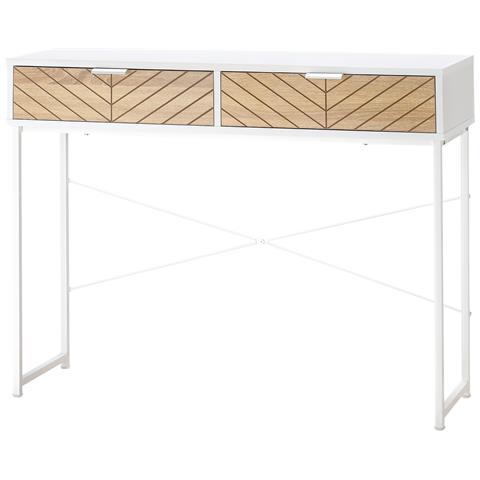Consolle Moderna Per Ingresso E Soggiorno Con 2 Cassetti In Metallo 100x30x75cm - Bianco - Foto 1