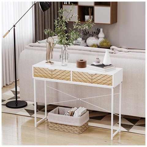 Consolle Moderna Per Ingresso E Soggiorno Con 2 Cassetti In Metallo 100x30x75cm - Bianco - Foto 2