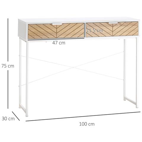 Consolle Moderna Per Ingresso E Soggiorno Con 2 Cassetti In Metallo 100x30x75cm - Bianco - Foto 6