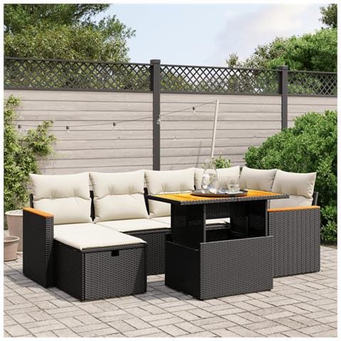 Set Divani Da Giardino Con Cuscini 7pz Nero Polyrattan - Foto 1