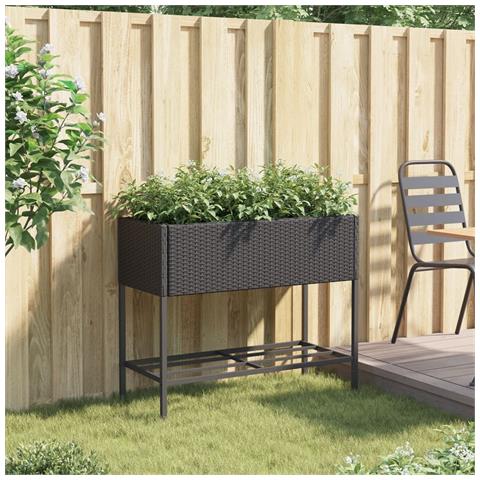 Fioriera da Giardino con Ripiano Nera in Polyrattan - Foto 2
