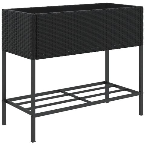 Fioriera da Giardino con Ripiano Nera in Polyrattan - Foto 1