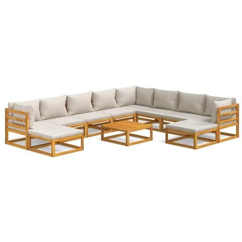 Set Salotto Giardino 11pz Cuscini Grigio Chiaro Legno Massello - Foto 1