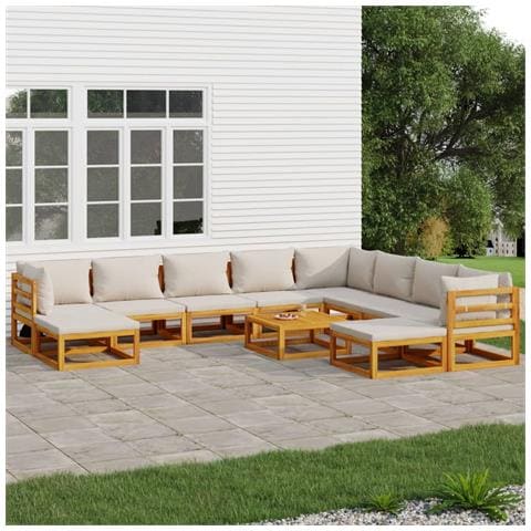 Set Salotto Giardino 11pz Cuscini Grigio Chiaro Legno Massello - Foto 10