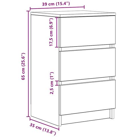 Comodino con 3 Cassetti Rovere Sonoma 39x35x65 cm - Foto 9