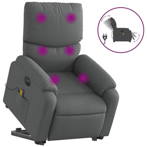 Poltrona Alzapersona Massaggi Elettrica Grigio Scuro Tessuto - Foto 2