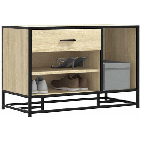 Panca Portaoggetti Rovere Sonoma Legno Multistrato E Metallo - Foto 1
