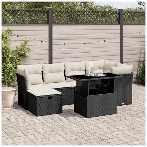 Set Divani Da Giardino Con Cuscini 7pz Nero Polyrattan - Foto 1