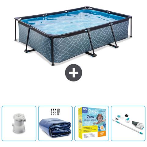 Piscina Fuori Terra - Rettangolo - 300x200x65 Cm - Grigio - Include Accessori Coordinati Cb12 - Foto 1