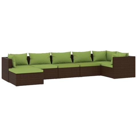 Set Divani Da Giardino 7 Pz Con Cuscini In Polyrattan Marrone - Foto 1