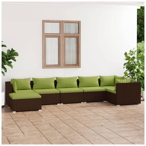 Set Divani Da Giardino 7 Pz Con Cuscini In Polyrattan Marrone - Foto 8