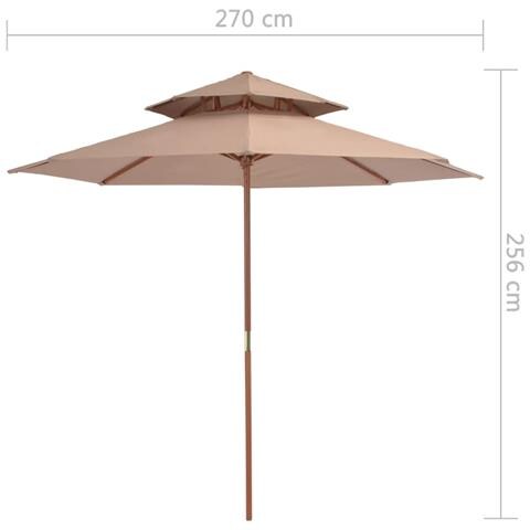 Lusso Casadino -  Ombrellone A Due Livelli Con Palo In Legno 270 Cm Grigio Talpa - Foto 8