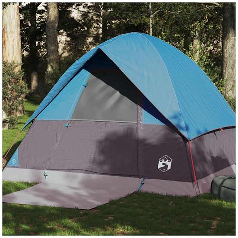 Tenda da Campeggio a Cupola per 4 Persone Blu Impermeabile - Foto 1