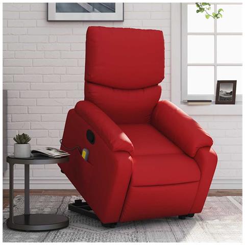 Poltrona Alzapersona Reclinabile Massaggio Rosso In Similpelle - Foto 8