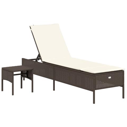 Lettino Prendisole con Tavolo e Cuscino Marrone in Polyrattan - Foto 1