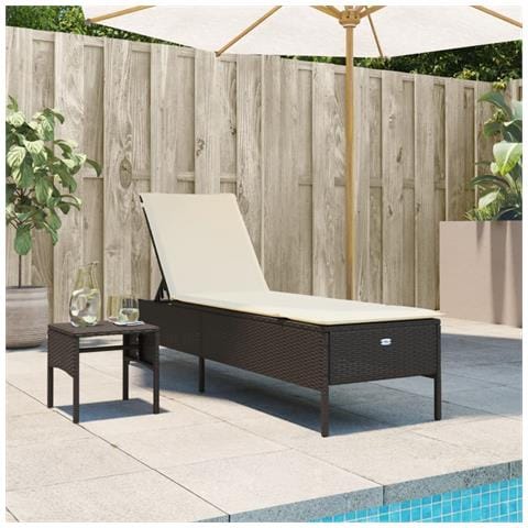 Lettino Prendisole con Tavolo e Cuscino Marrone in Polyrattan - Foto 2