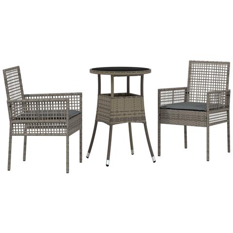 Set da pranzo da giardino 3 pezzi Grigio in rattan sintetico - Foto 1