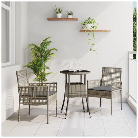 Set da pranzo da giardino 3 pezzi Grigio in rattan sintetico - Foto 2