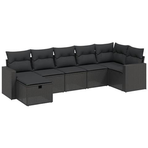 Set Divani da Giardino con Cuscini 7pz Nero Polyrattan - Foto 1