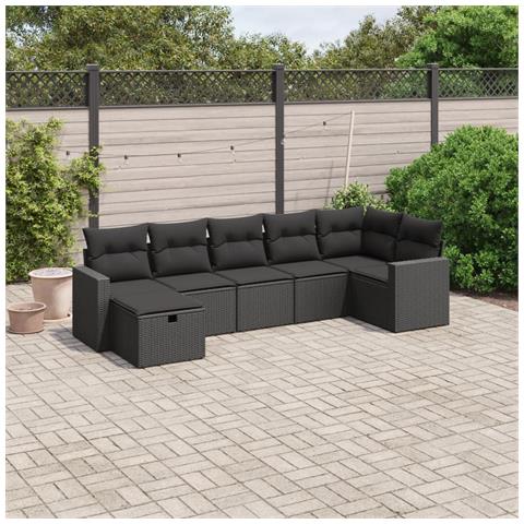 Set Divani da Giardino con Cuscini 7pz Nero Polyrattan - Foto 2
