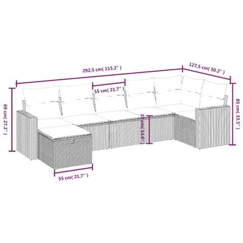 Set Divani da Giardino con Cuscini 7pz Nero Polyrattan - Foto 4