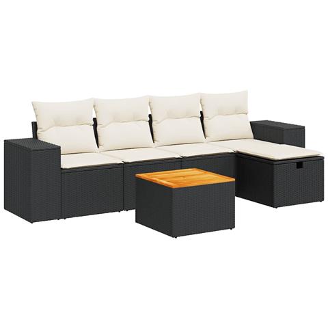 Set Divano da Giardino 6 pz con Cuscini Nero in Polyrattan - Foto 1