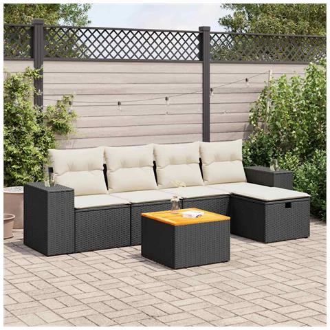 Set Divano da Giardino 6 pz con Cuscini Nero in Polyrattan - Foto 2
