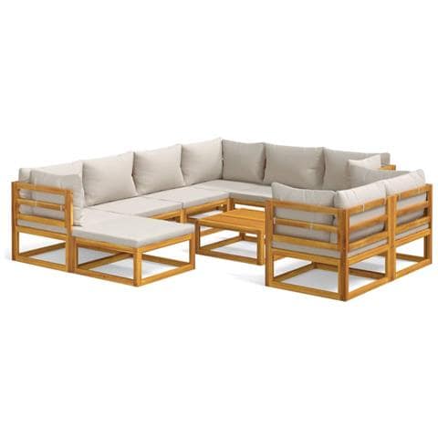 Set Salotto Giardino 10pz Cuscini Grigio Chiaro Legno Massello - Foto 1