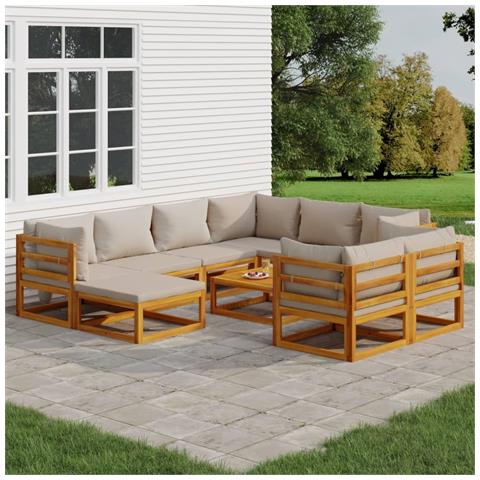 Set Salotto Giardino 10pz Cuscini Grigio Chiaro Legno Massello - Foto 2