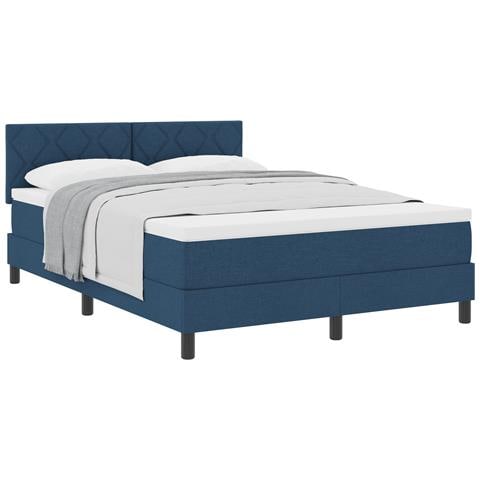 Struttura Letto con Materasso Blu Scuro Tessuto 140 x 200 cm - Foto 1